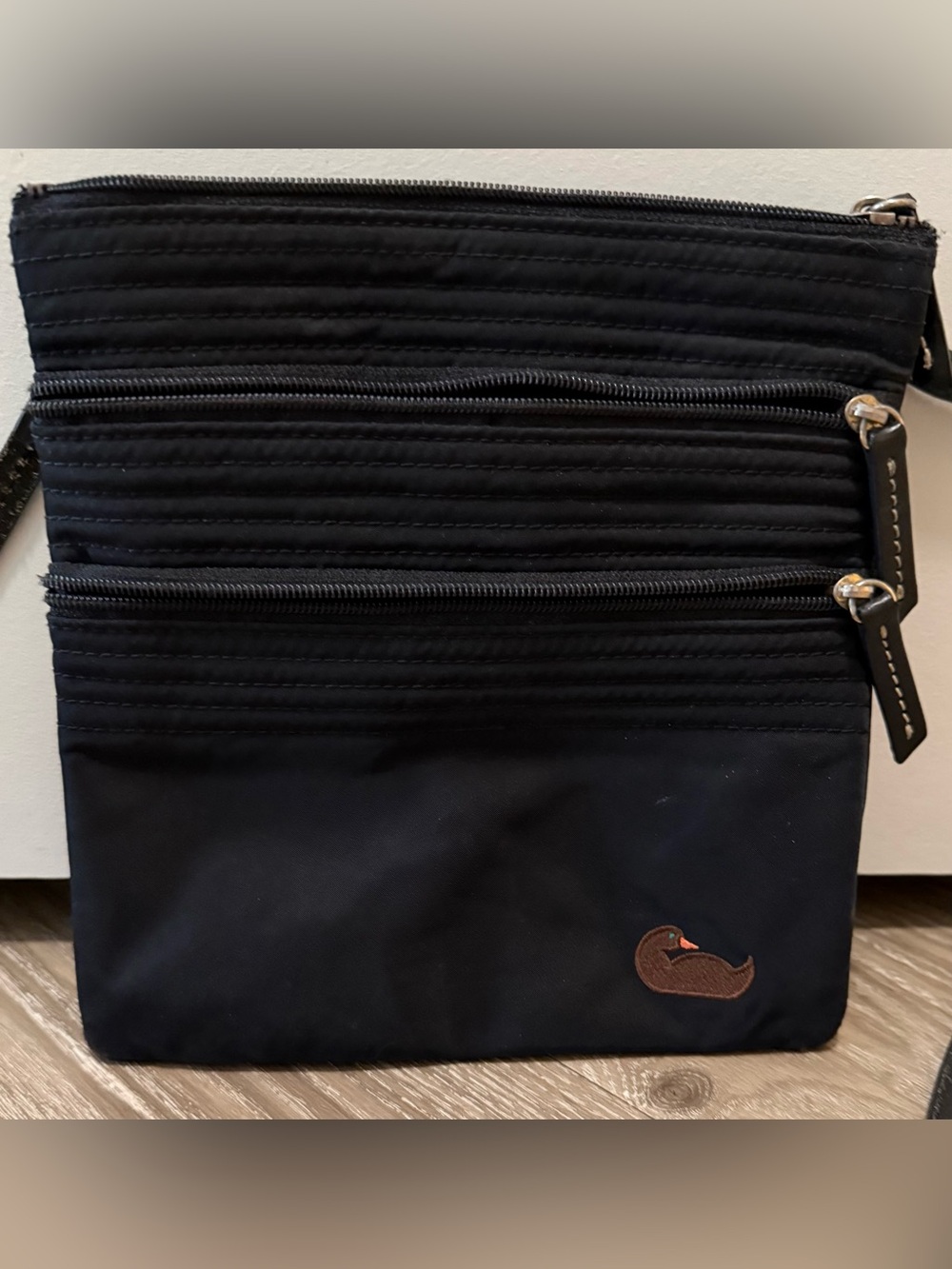 Dooney & Bourke Black Nylon Crossbody Bag- Three Zippered Compartments Vintage